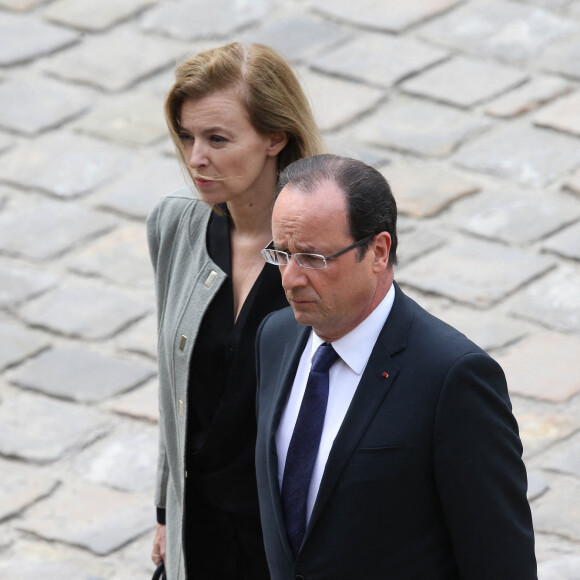 Valerie Trierweiler, Francois Hollande - Obseques de Pierre Mauroy aux Invalides à Paris.