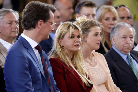 Hendrik Wüst (Ministre-président de Rhénanie-du-Nord-Westphalie), Corinna Schumacher avec sa fille Gina-Maria Schumacher et Jean Todt - Remise du Prix d'Etat de Rhénanie du Nord-Westphalie à Michael Schumacher à Cologne en Allemagne le 20 juillet 2022.