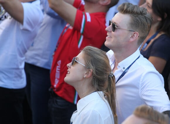 Gina Maria, la soeur de Mick et son compagnon Iain Bethke - Mick Schumacher lors du grand prix de formule 3 de Hockenheim le 13 octobre 2018.  
