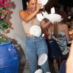 Exclusif - No Web - Christina Milian - People dînent au restaurant "Gioia" avant de faire la fête au VIP Room à Saint-Tropez le 28 juillet 2022. © Hippolyte Hamonet/Bestimage