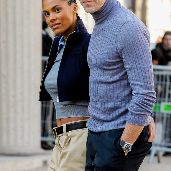 Vincent Cassel et sa femme Tina Kunakey - Arrivées au défilé femme Miu Miu Automne/Hiver 2022/2023 lors de la Fashion Week de Paris au palais d'Iéna à Paris, France, le 8 mars 2022. © Veeren-Clovis/Bestimage 