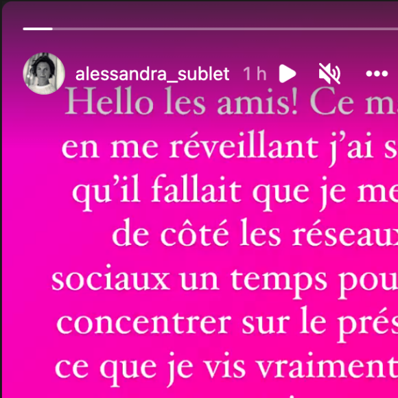 Alessandra Sublet se retire des réseaux sociaux, story Instagram du 01/08/2022