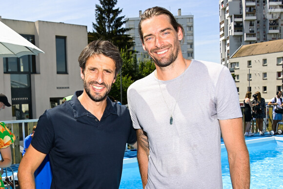 Tony Estanguet (Président de Paris 2024), Camille Lacourt - Lancement du programme estival "Savoir nager" à la piscine de Villetaneuse. Le 13 juillet 2022 © Federico Pestellini / Panoramic / Bestimage