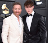 David Guetta et son fils Tim Elvis au photocall de la 64ème édition des Grammy Awards au MGM Grand Garden à Las Vegas le 3 avril 2022. 