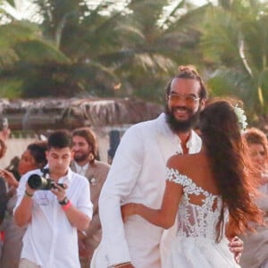 Exclusif  - Joakim Noah, Lais Ribeiro - Joakim Noah et Lais Ribeiro se sont mariés devant leurs amis et leur famille sur la plage de Trancoso au Brésil le 13 juillet 2022.