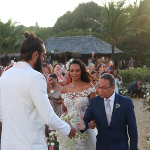 Exclusif  - Joakim Noah, Lais Ribeiro et son père José Ribeiro de Oliveira Filho - Joakim Noah et Lais Ribeiro se sont mariés devant leurs amis et leur famille sur la plage de Trancoso au Brésil le 13 juillet 2022.