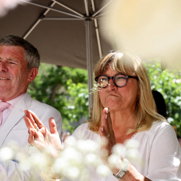 Mariage civil de Christine Bravo et Stéphane Bachot devant la mairie de Occhiatana en Corse le 11 Juin 2022 © Dominique Jacovides / Bestimage