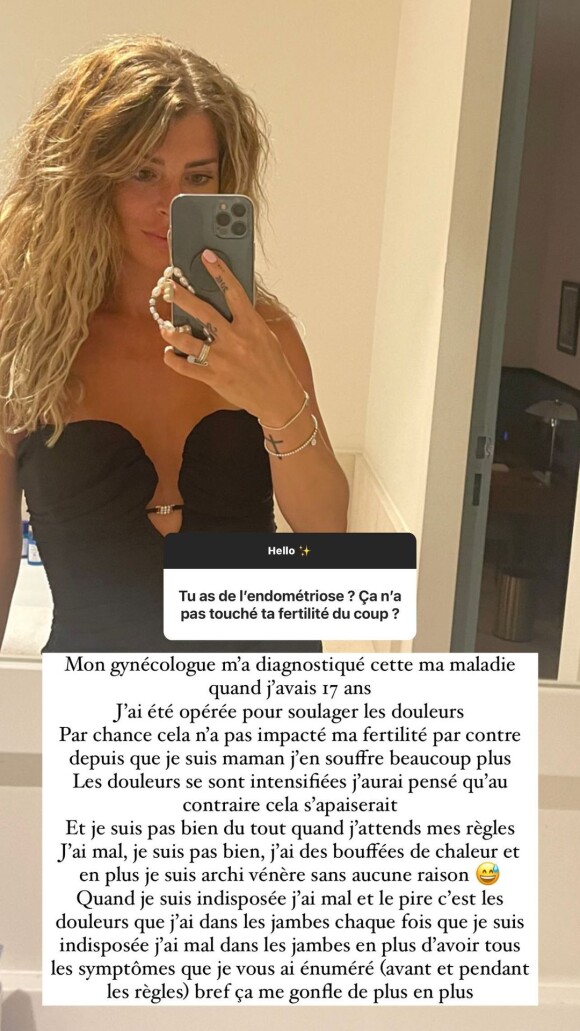 Emilie Fiorelli atteinte d'endométriose, elle se confie en story Instagram, le 9 août 2022
