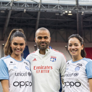 Alizé Lim, Tony Parker et Diane Leyre lors du match de football caritatif "Le match des héros UNICEF" entre l'OL Légendes et la team Unicef en faveur de l'association Aide Médicale & Caritative France-Ukraine (AMC France-Ukraine) au Groupama Stadium à Lyon, France, le 10 mai 2022. © Pierre Perusseau/Bestimage 