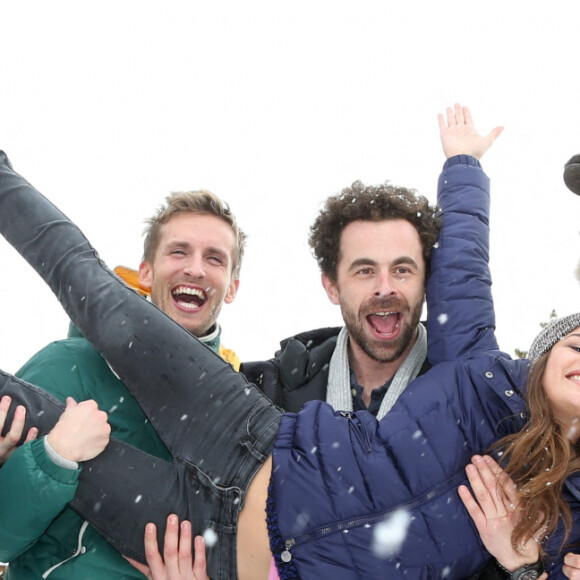 Julien Arruti, Charlotte Gabris, Enzo Tomasini, David Marsais, Philippe Lacheau, Alice David, Vincent Desagnat - Photocall du Film "Babysitting" de Philippe Lacheau et Nicolas Benamou au 17e Festival International du Film de Comedie de l'Alpe d'Huez, Alpe d'Huez le 17 Janvier 2014.