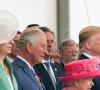 Emmanuel Macron, Theresa May, le prince Charles, la reine Elisabeth II d'Angleterre, le président des Etats-Unis Donald Trump et sa femme Melania, le président de Grèce Prokopis Pavlopoulos - Cérémonie à Portsmouth pour le 75ème anniversaire du débarquement en Normandie pendant la Seconde Guerre Mondiale. Le 5 juin 2019 