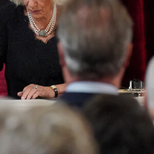 La reine consort Camilla Parker Bowles - Personnalités lors de la cérémonie du Conseil d'Accession au palais Saint-James à Londres, pour la proclamation du roi Charles III d'Angleterre. Le 10 septembre 2022