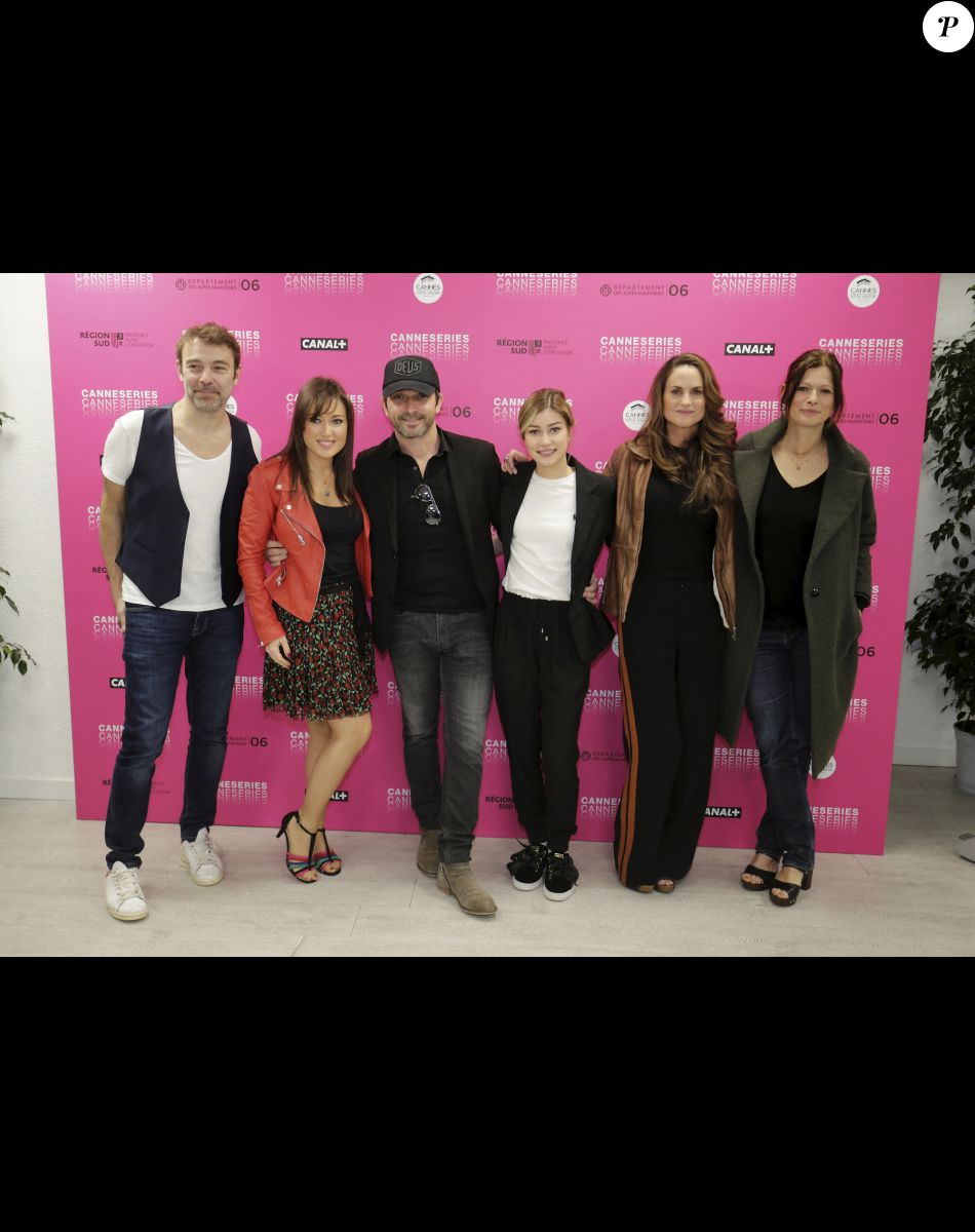 Patrick Puydebat, Elsa Esnoult, Sébastien Roch, Charlotte Marzo, Carole Dechantre, Laly Meignan (Les Mystères de l'Amour) - Masterclass des acteurs des série "Plus Belle la Vie", "Les Mystères de l'Amour" et "Alice Nevers" à l'Espace Miramar lors du festival Canneseries à Cannes, le 7 avril 2019. © Dylan Meiffret / Nice Matin / Bestimage