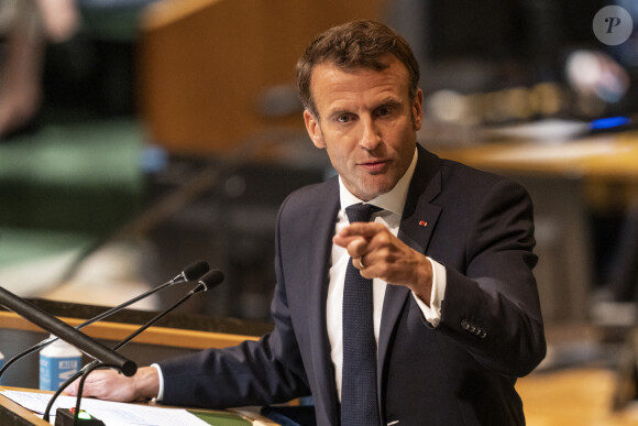 Le président de la France Emmanuel Macron - Les leaders du monde sont à la 77ème assemblée générale de l'ONU à New York le 20 septembre 2022. 