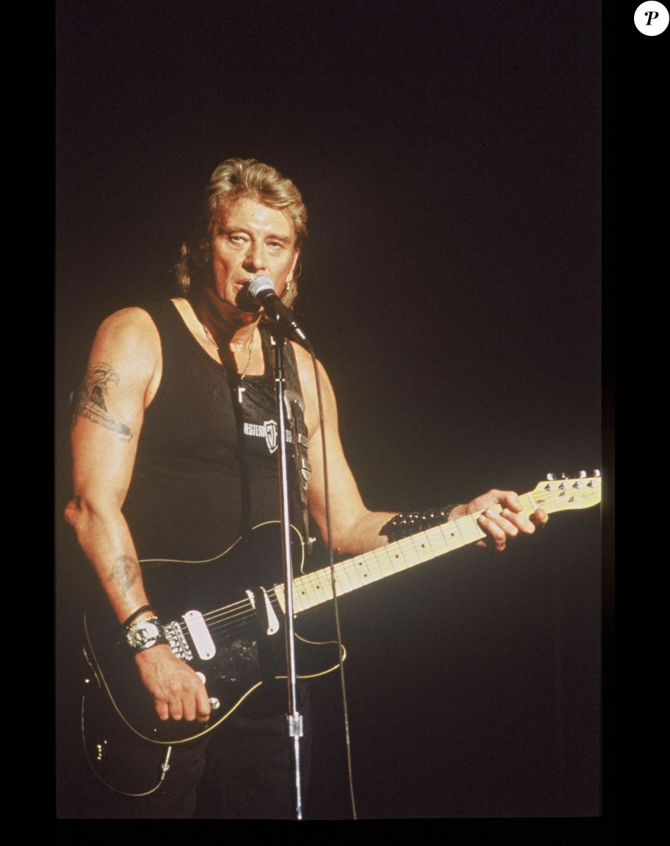 Johnny Hallyday en concert avec sa guitare