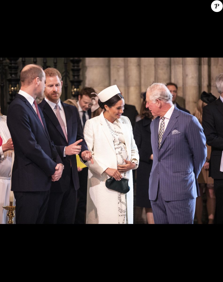 Le prince William, duc de Cambridge, le prince Harry, duc de Sussex, Meghan Markle, enceinte, duchesse de Sussex, le prince Charles, prince de Galles lors de la messe en l'honneur de la journée du Commonwealth à l'abbaye de Westminster à Londres le 11 mars 2019.