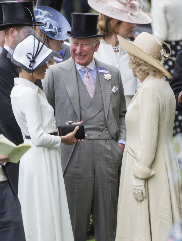 Meghan Markle, duchesse de Sussex, le prince Charles et Camilla Parker Bowles, duchesse de Cornouailles - La famille royale d'Angleterre lors du Royal Ascot 2018 à l'hippodrome d'Ascot dans le Berkshire. Le 19 juin 2018  19 June 2018.
