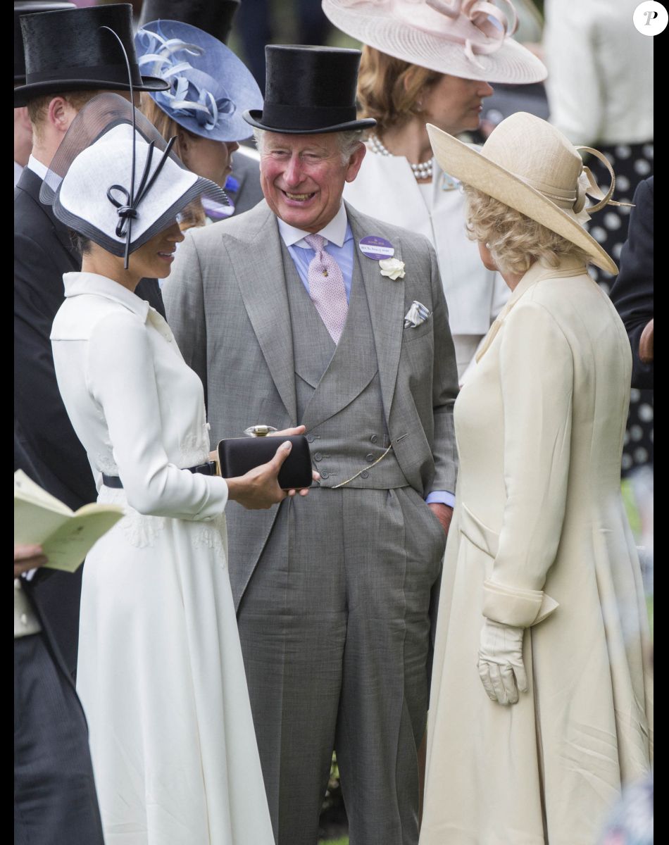 Meghan Markle, duchesse de Sussex, le prince Charles et Camilla Parker Bowles, duchesse de Cornouailles - La famille royale d'Angleterre lors du Royal Ascot 2018 à l'hippodrome d'Ascot dans le Berkshire. Le 19 juin 2018 19 June 2018.