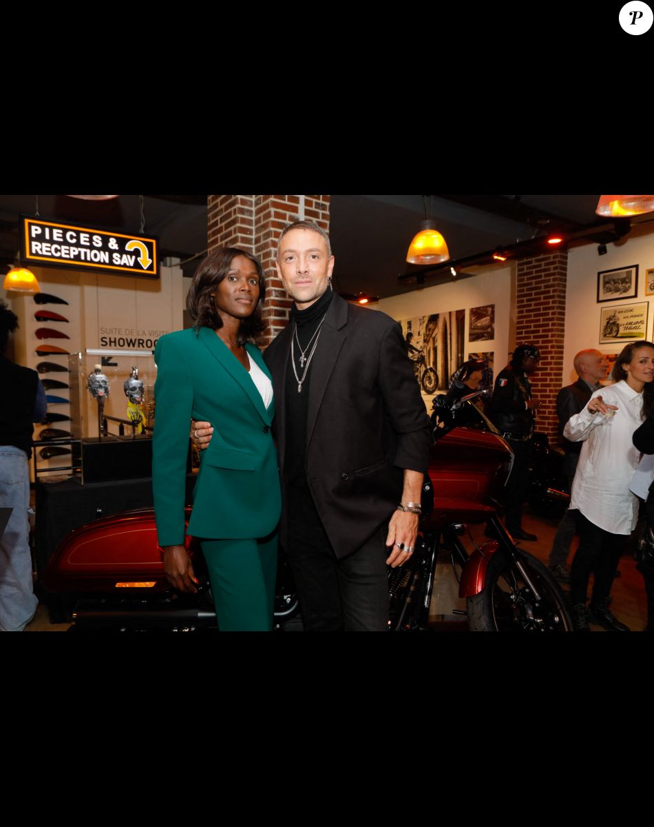 Emilie Gomis, Maxime Dereymez - Soirée de présentation des nouveautés de la marque Harley Davidson au showroom Beaumarchais à Paris, France, le 22 septembre 2022. © Christophe Clovis/Bestimage