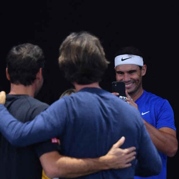 Roger Federer (Sui) et Rafael Nadal (Esp) lors de la Laver Cup à O2 Arena à Londres, Royaume Uni, le 23 septembre 2022. Roger Federer disputera son dernier match de tennis en double avec R.Nadal avec la team Europe. © Antoine Couvercelle/Panoramic/Bestimage 