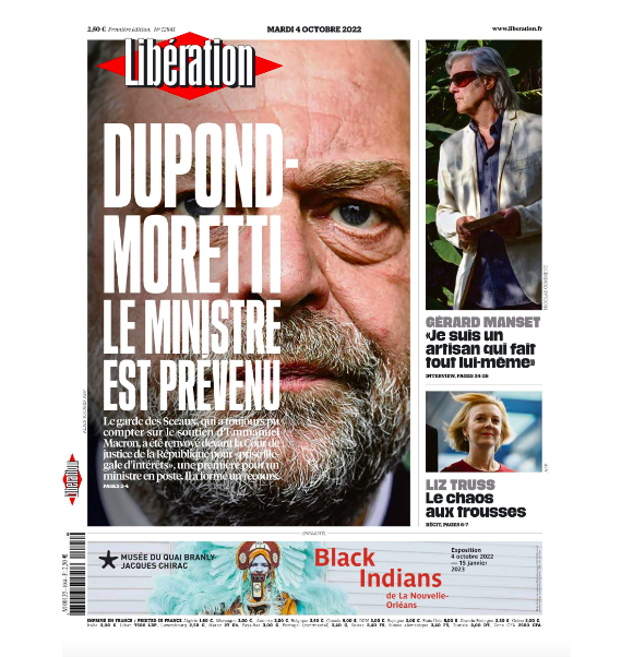 Couverture de "Libération" du mardi 4 octobre