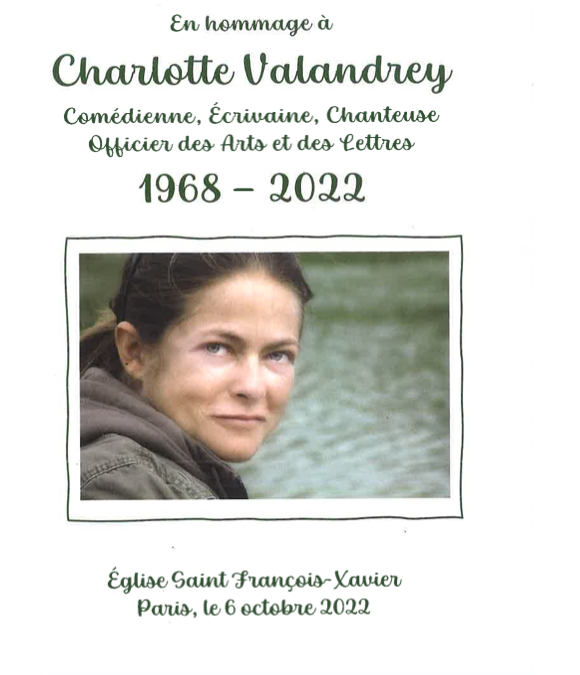 Livret de la messe en hommage à Charlotte Valandrey ce jeudi 6 octobre 2022