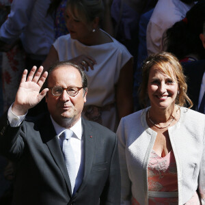 Ségolène Royal et François Hollande - Mariage de Thomas Hollande et de la journaliste Emilie Broussouloux l'église de Meyssac en Corrèze, près de Brive, ville d'Emiie. Le 8 septembre 2018.
