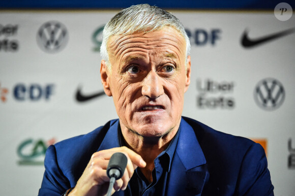 Didier Deschamps annonce la liste des joueurs sélectionnés pour la Coupe du Monde de la FIFA 2022 au Qatar lors d'une conférence de presse à TF1, Boulogne-Billancourt le 9 novembre 2022.