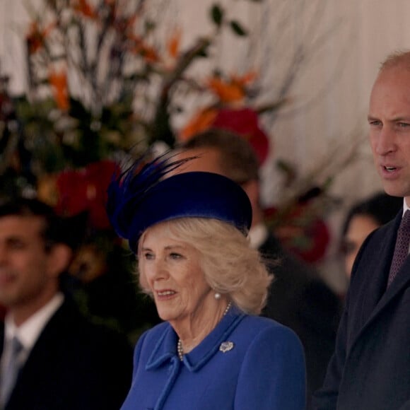 Camilla Parker Bowles, reine consort d'Angleterre, le prince William, prince de Galles, et Catherine (Kate) Middleton, princesse de Galles, - La famille royale du Royaume Uni lors de la cérémonie d'accueil du président de l'Afrique du Sud, en visite d'état à Londres, Royaume Uni, le 22 novembre 2022. 