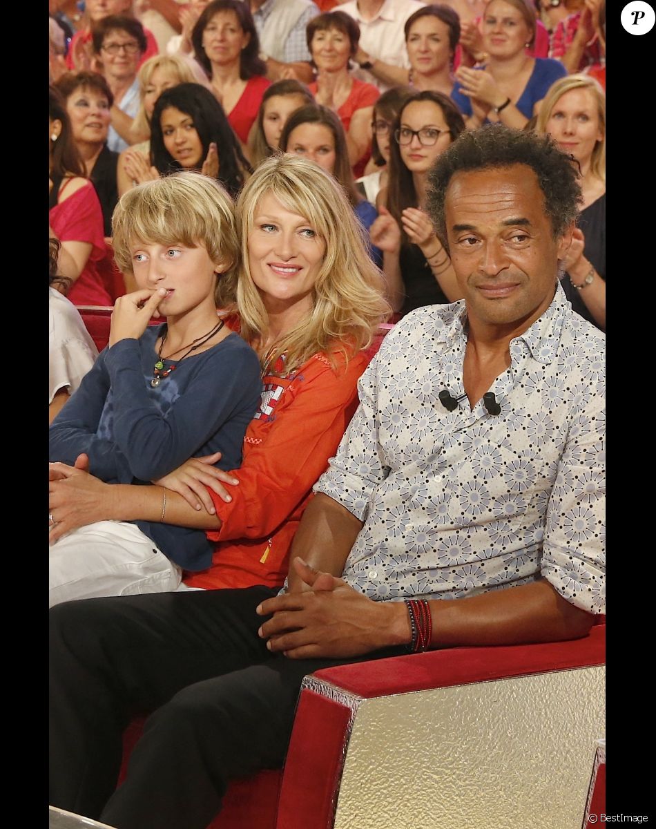 Isabelle Camus avec Yannick Noah et leur fils Joalukas - Enregistrement de l'émission "Vivement Dimanche" à Paris le 11 juin 2014.