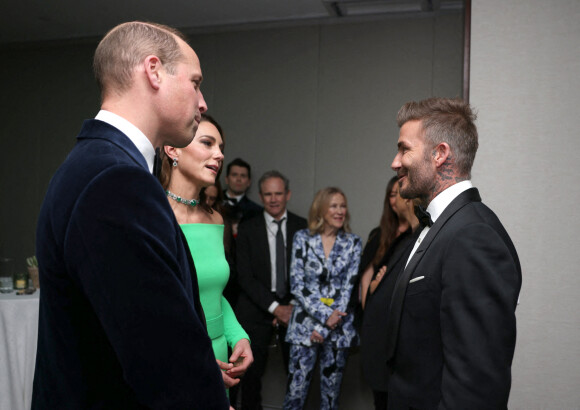 Le prince William, prince de Galles, et Catherine (Kate) Middleton, princesse de Galles, David Beckham lors de la 2ème cérémonie "Earthshot Prize Awards" au "MGM Music Hall de Fenway" à Boston, le 2 décembre 2022.