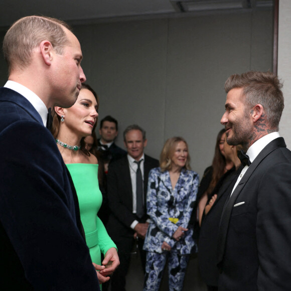 Le prince William, prince de Galles, et Catherine (Kate) Middleton, princesse de Galles, David Beckham lors de la 2ème cérémonie "Earthshot Prize Awards" au "MGM Music Hall de Fenway" à Boston, le 2 décembre 2022.