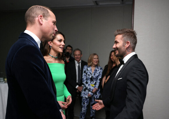 Le prince William, prince de Galles, et Catherine (Kate) Middleton, princesse de Galles, David Beckham lors de la 2ème cérémonie "Earthshot Prize Awards" au "MGM Music Hall de Fenway" à Boston, le 2 décembre 2022. Au cours de cette soirée, les noms des lauréats seront révélés. 