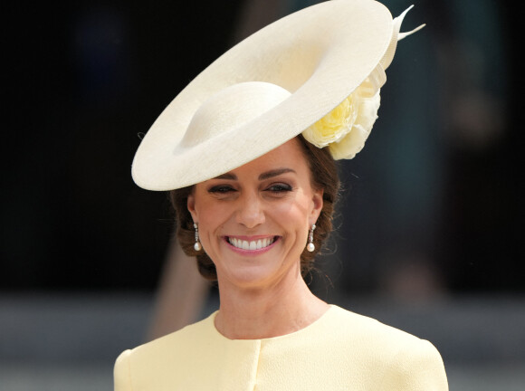 Catherine (Kate) Middleton, duchesse de Cambridge, - Les membres de la famille royale et les invités à la sortie de la messe du jubilé, célébrée à la cathédrale Saint-Paul de Londres, Royaume Uni, le 3 juin 2022. 