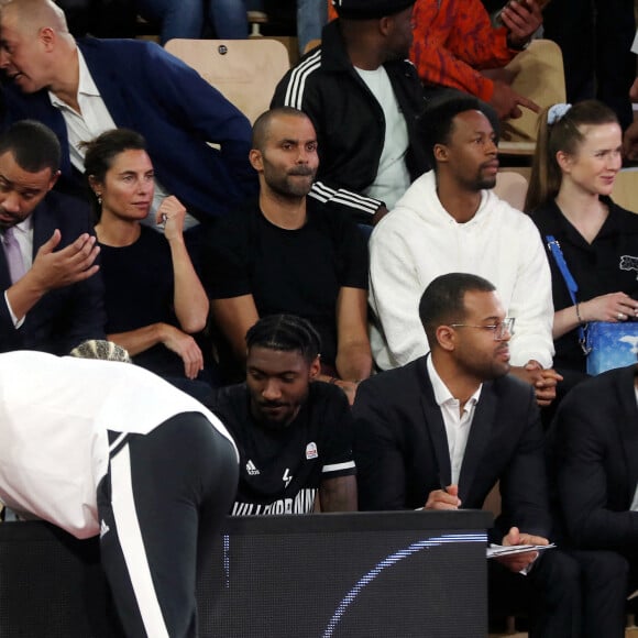 Exclusif - Alessandra Sublet, Tony Parker, Gaël Monfils et sa femme Elina Svitolina - People dans les tribunes du match de basket opposant l'AS Monaco à ASVEL lors de la 14ème journee de championnat de France Betclic Elite de basket à la Salle Gaston Médecin à Monaco le 6 décembre 2022.