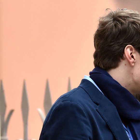 Yannick Agnel et l'agent de Camille Muffat, Sophie Kamoun - Les obsèques de Camille Muffat en l'église Saint Jean-Baptiste-Le Voeu à Nice, le 25 mars 2015. Camille Muffat fait partie des 10 personnes tuées en hélicoptère lors d'un crash en Argentine le 9 mars 2015.