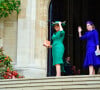 La princesse Beatrice d'York, sa mère Sarah Ferguson - Arrivées à la chapelle St. George pour le mariage de la princesse Eugenie d'York et Jack Brooksbank au château de Windsor le 12 octobre 208. 
