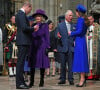 Le prince William, duc de Cambridge, et Catherine (Kate) Middleton, duchesse de Cambridge, le prince Charles, prince de Galles, et Camilla Parker Bowles, duchesse de Cornouailles, lors du service annuel du Commonwealth à l'abbaye de Westminster à Londres, Royaume Uni, le 14 mars 2022. 