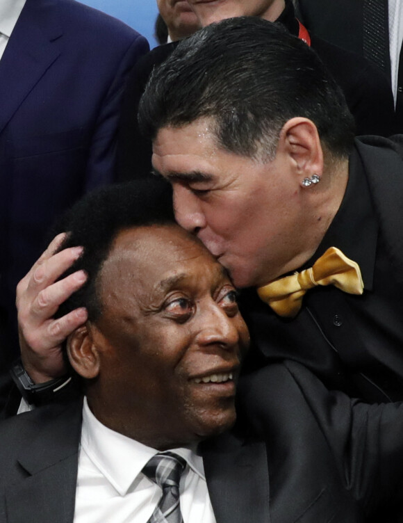 Pelé et Diego Maradona - Tirage de la coupe du monde de Football 2018 en Russie à Moscou le 1er decembre 2017.