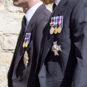 Le prince William, duc de Cambridge, le prince Harry, duc de Sussex - Arrivées aux funérailles du prince Philip, duc d'Edimbourg à la chapelle Saint-Georges du château de Windsor, le 17 avril 2021. 