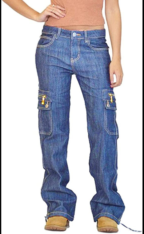 Le polémique taille basse s'invite sur ce pantalon cargo imitation jean Orandesigne
