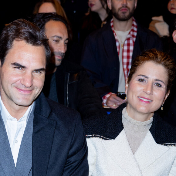 Roger Federer et sa femme Mirka Vavrinec au défilé Chanel Haute Couture printemps / été 2023 lors de la fashion week à Paris le 24 janvier 2023. © Olivier Borde / Bestimage