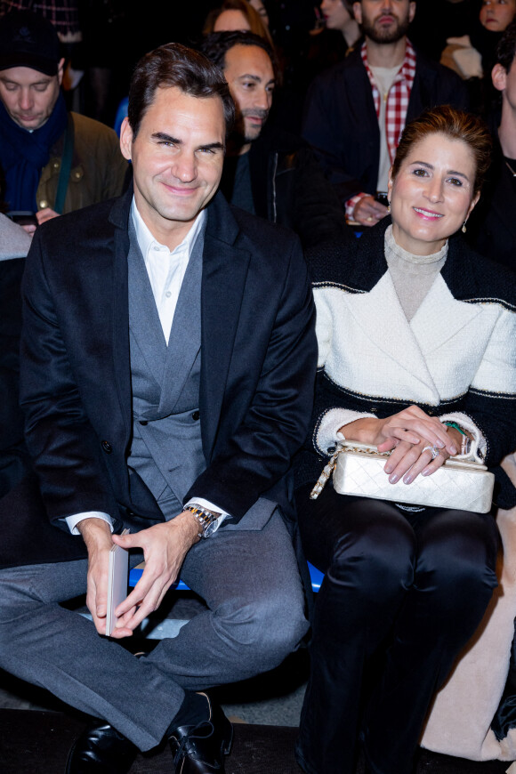 Roger Federer et sa femme Mirka Vavrinec au défilé Chanel Haute Couture printemps / été 2023 lors de la fashion week à Paris le 24 janvier 2023. © Olivier Borde / Bestimage