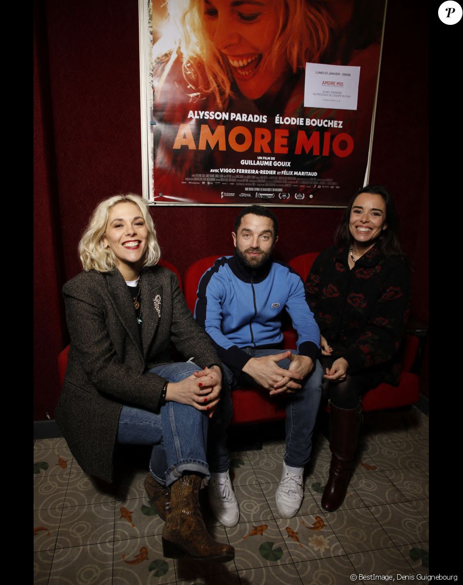 Exclusif - Alysson Paradis, Guillaume Gouix et Elodie Bouchez lors de l'avant-première du film "Amore Mio" au Cinéma Saint-André des Arts à Paris le 23 janvier 2023. © Denis Guignebourg / Bestimage