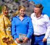 Le roi Willem, la reine Maxima et la princesse Amalia des Pays-Bas - La famille royale des Pays-Bas sur la plage de Zeelandia sur l'île de Saint-Eustache, à l'occasion de son voyage officiel dans les Antilles néerlandaises. Le 8 février 2023 