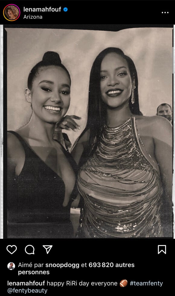 Capture d'écran d'une photo de Léna situations et de Rihanna liké par SNoop Dogg sur son Instagram de Léna Mahfouf.