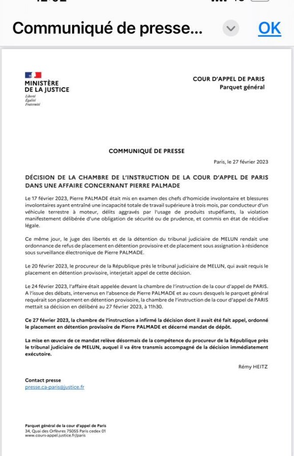 Le communiqué de presse de la cour d'Appel de Paris du 27 février 2023