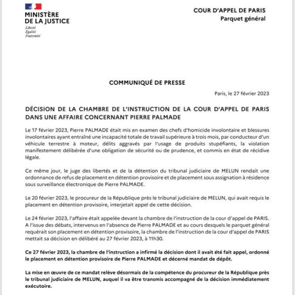 Le communiqué de presse de la cour d'Appel de Paris du 27 février 2023