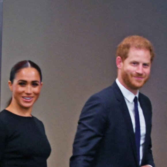 Le prince Harry, duc de Sussex et Meghan Markle, duchesse de Sussex, lors de la célébration du "Nelson Mandela International Day" au siège de l'ONU à New York. Le Prix Nelson Mandela des Nations Unies 2020 a été décerné à Mme Marianna V. Vardinoyannis de Grèce et au Dr Morissanda Kouyate de Guinée. New York, le 18 juillet 2022. 