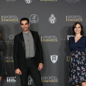 Christophe Licata, Silvia Notargiacomo, Nathalie Péchalat, présidente de la fédération française des sports de glace - Photocall et cérémonie des Sportel Awards 2020 à la salle Prince Pierre du Grimaldi Forum de Monaco le 27 octobre 2020. © Jean-charles Vinaj / Bestimage 